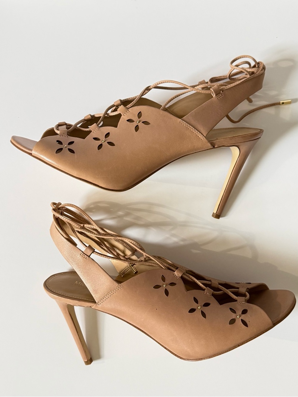 Michael Kors Nude Lace-Up Cutout Stiletto Heels
